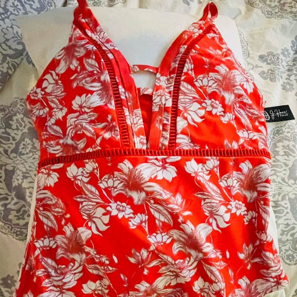 Coral& white one piece Bathing suit size xxl